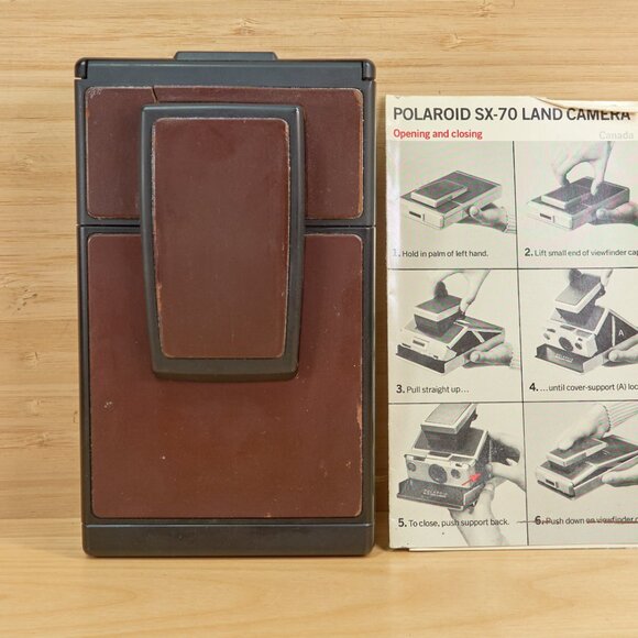 Vintage 70s Polaroid SX-70 Model 2 Land Camera, Black Body with Brown Leather - Picture 3 of 10